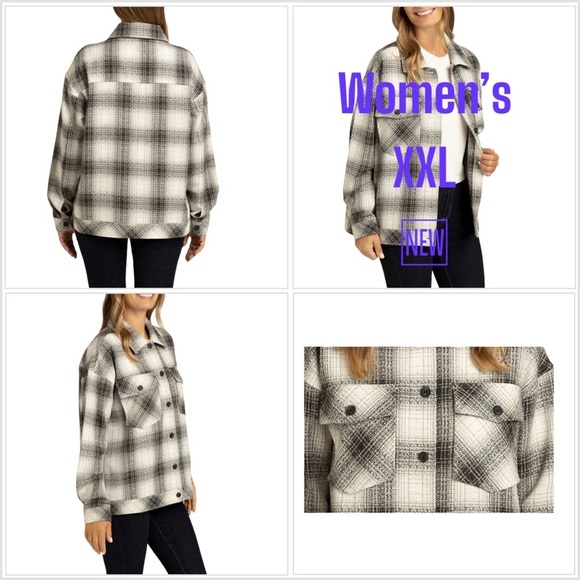 Women's Boston Traders XXL 20 - 22 Button Shirt Jacket Shacket Plaid Black Gray - Picture 1 of 9